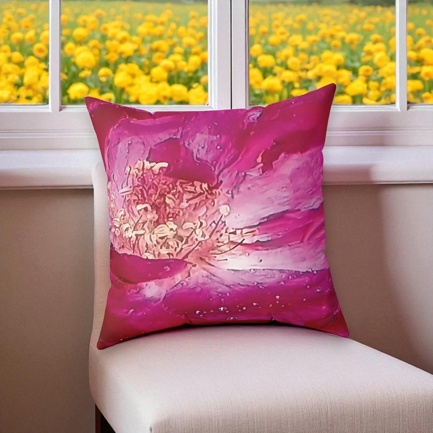 Wild Rose Decorative Throw Pillow – Pink Floral Faux Suede Cushion, Boho Botanical Art by Style by Jess