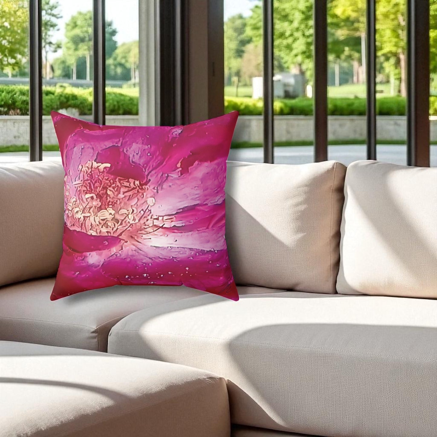 Wild Rose Decorative Throw Pillow – Pink Floral Faux Suede Cushion, Boho Botanical Art by Style by Jess
