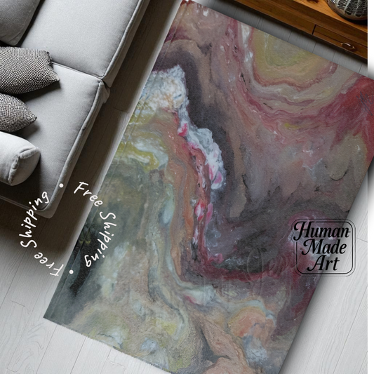 Marble-patterned rug on a floor with a sofa and decorative pillows a Style By Jess