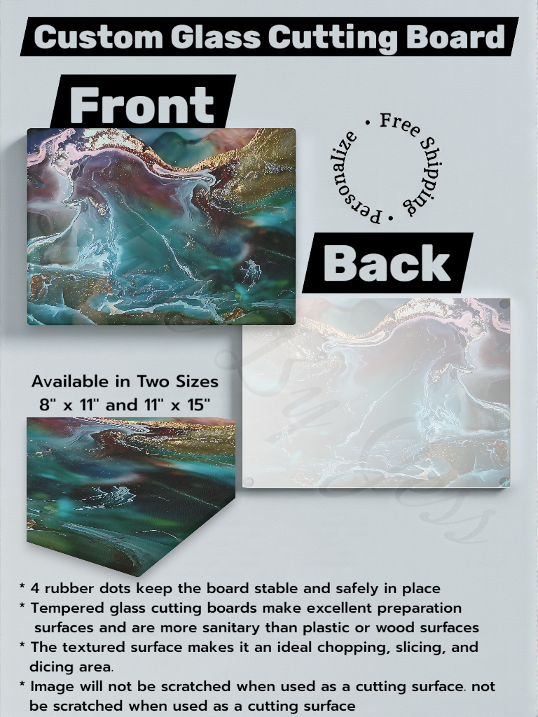 Glass Cutting Board with Abstract Art - Decorative Kitchen Serving Board & Gift