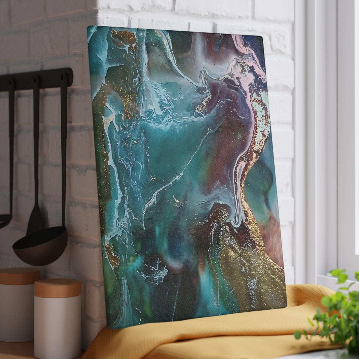 Glass Cutting Board with Abstract Art - Decorative Kitchen Serving Board & Gift