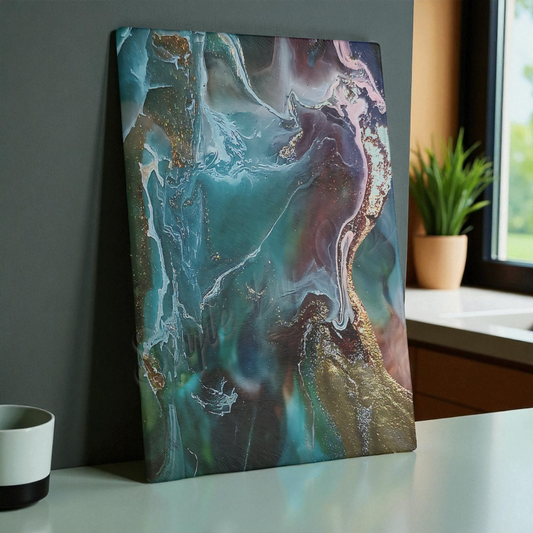 Glass Cutting Board with abstract art design that as teal, brown and gold marbling a Style By Jess at Gotta Have it Design.