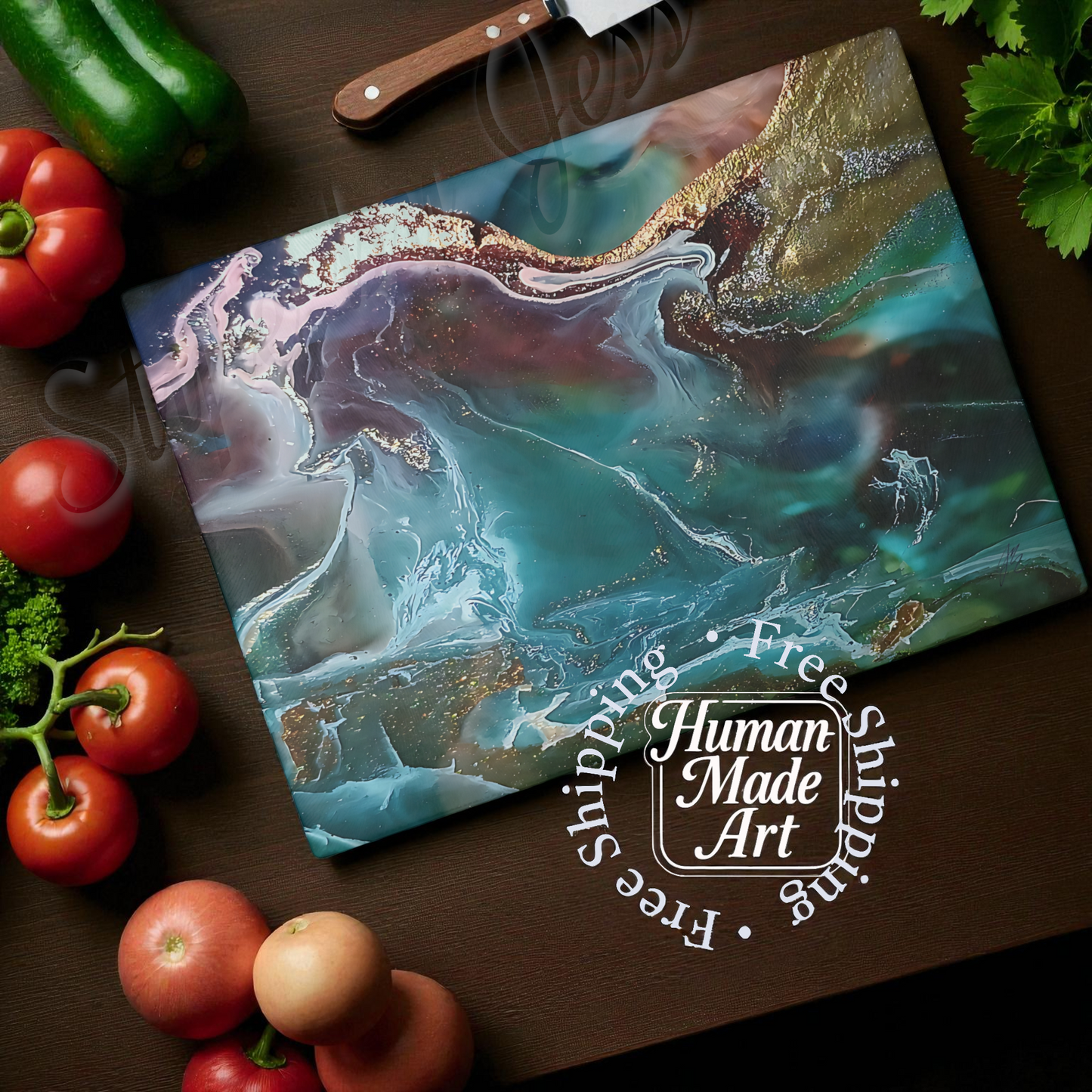 Mesmerizing artistic gift cutting board that shows human made art with free shipping. 