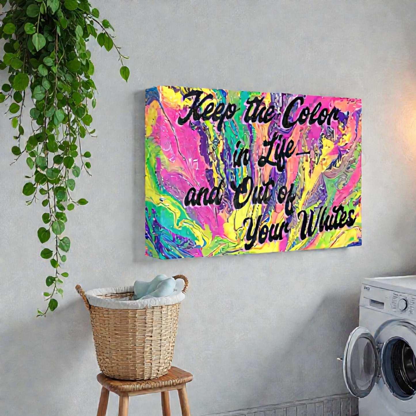 Laundry Room Wall Art Canvas - Keep the Color in Life Quote - Colorful Abstract Decor