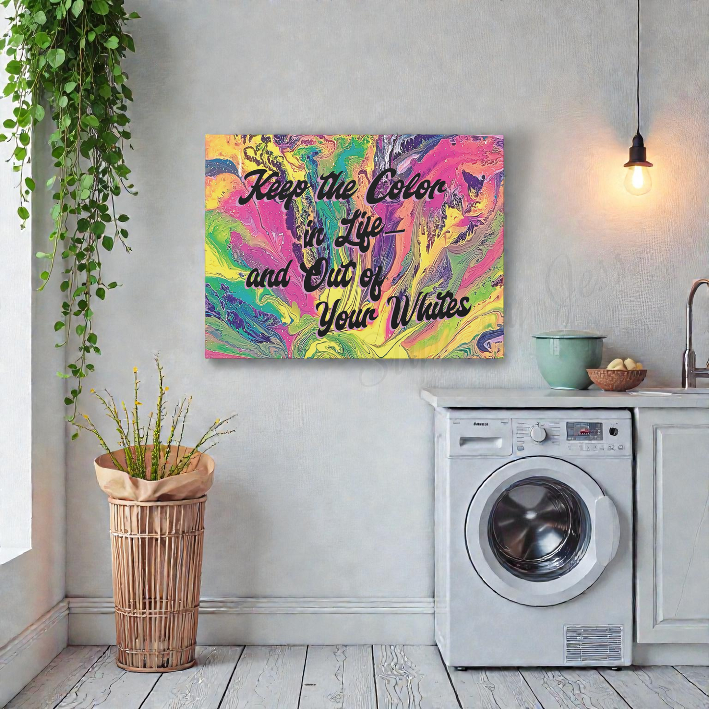Laundry Room Wall Art Canvas - Keep the Color in Life Quote - Colorful Abstract Decor