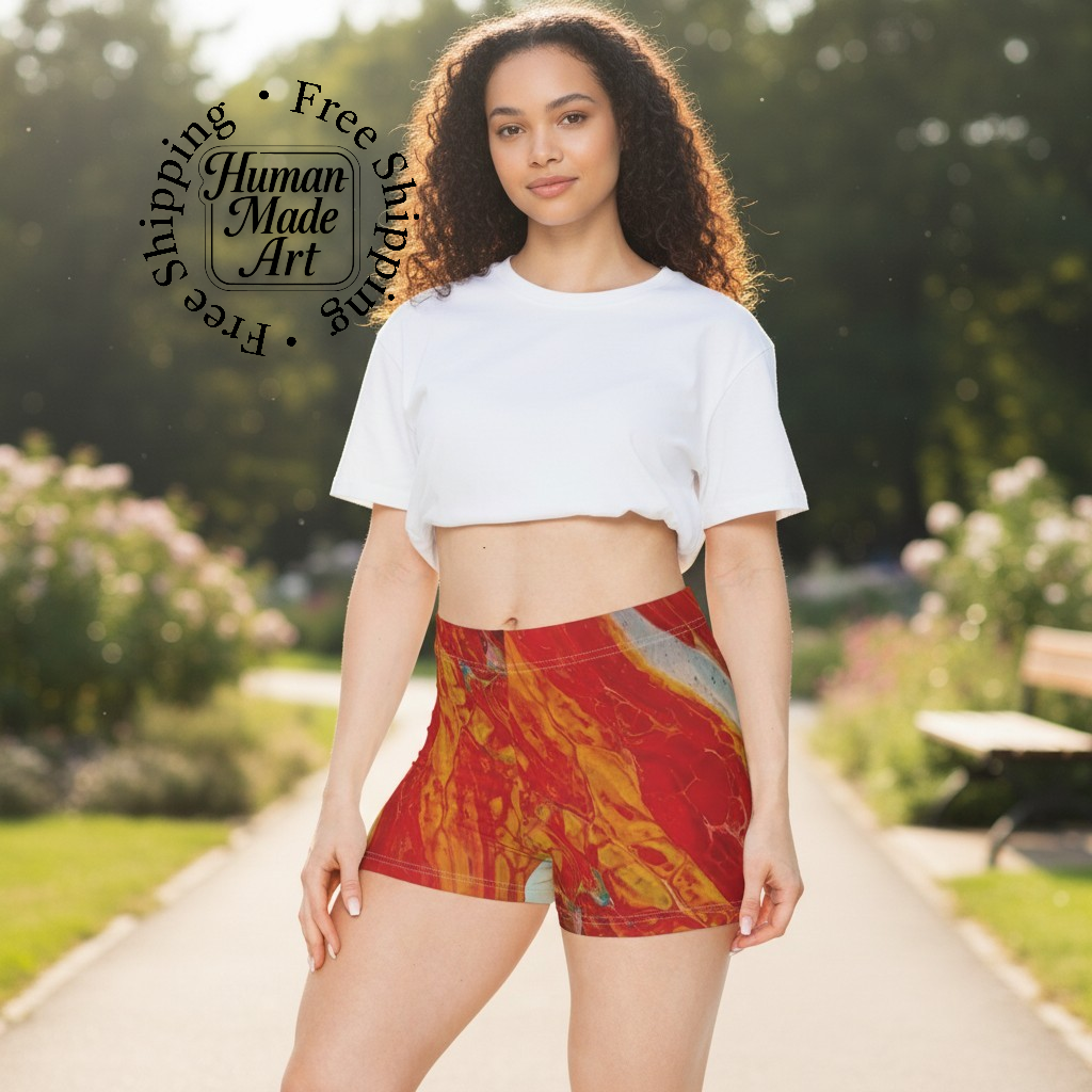 Women's Spandex Booty Shorts | Yoga Gym Biker Rave EDM Abstract Art Print XS–2XL