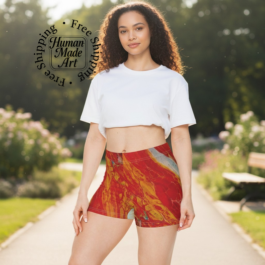 Women's Spandex Booty Shorts | Yoga Gym Biker Rave EDM Abstract Art Print XS–2XL