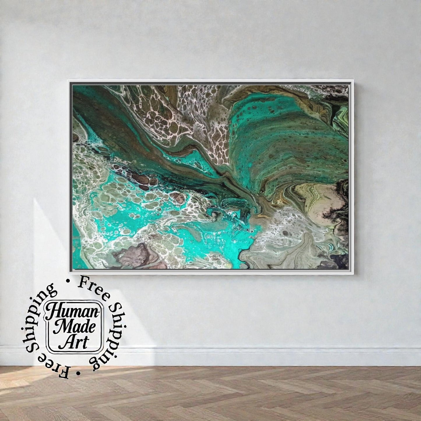 Framed Canvas Wall Art | Abstract Boho Art Print | Teal Fluid Pour Painting | Style By Jess