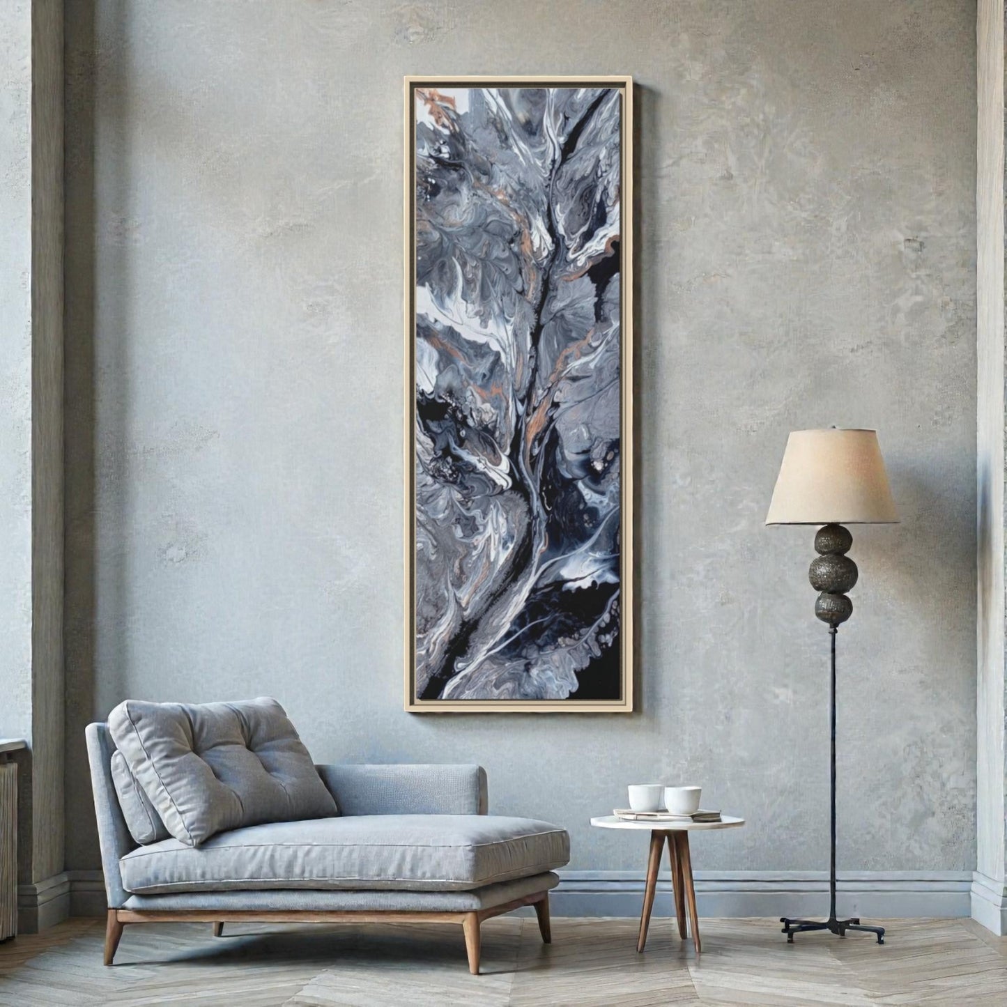 Large custom art print displayed on a wall next to modern home decor a Style By Jess at Gotta Have It Design