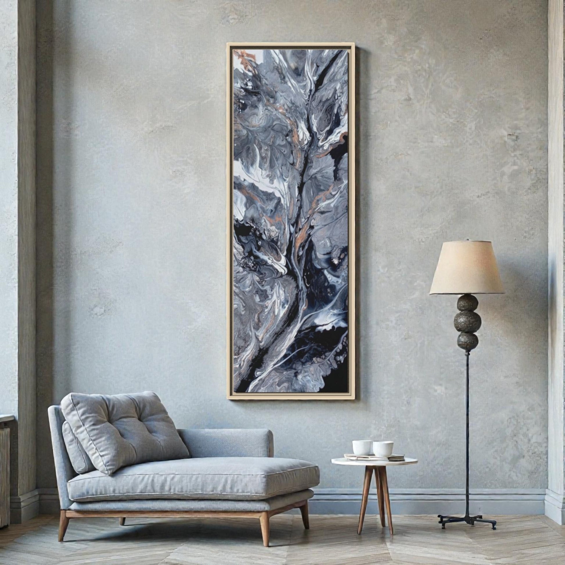 Large custom art print displayed on a wall next to modern home decor a Style By Jess at Gotta Have It Design