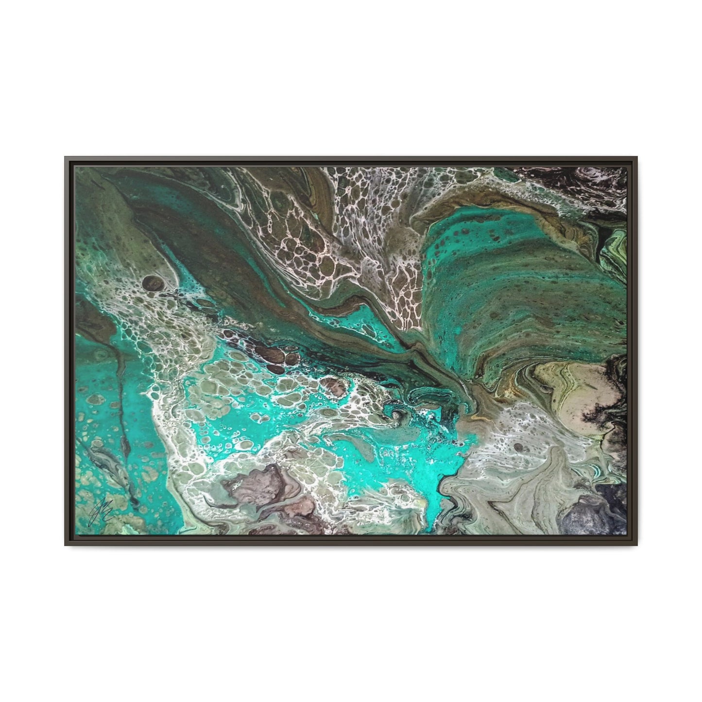 Framed Canvas Wall Art | Abstract Boho Art Print | Teal Fluid Pour Painting | Style By Jess