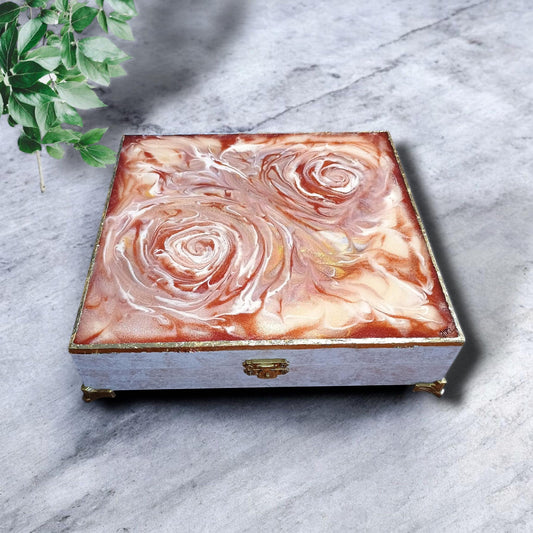 Jewelry Box Handmade Wood | Original Resin Rose Art Lid | Red Velvet Keepsake Organizer | Style By Jess