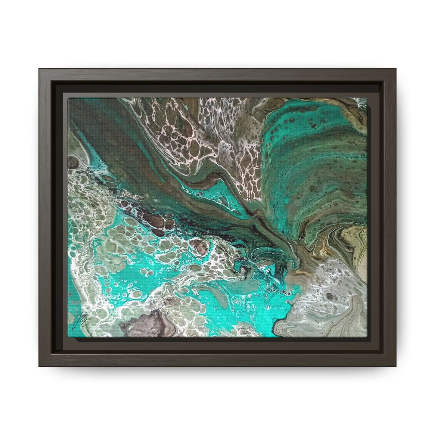 Framed Canvas Wall Art | Abstract Boho Art Print | Teal Fluid Pour Painting | Style By Jess