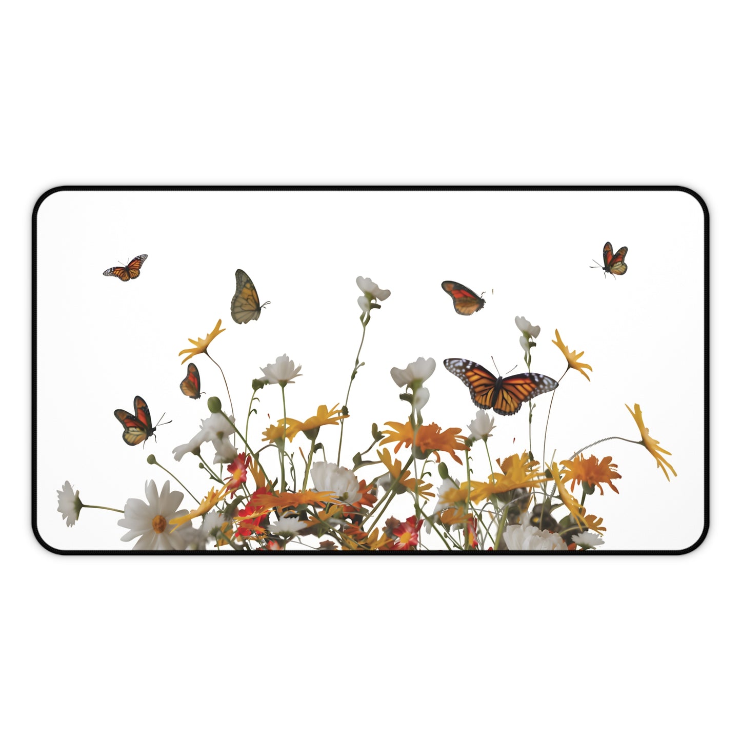 Design of butterflies and flowers on a rectangular background