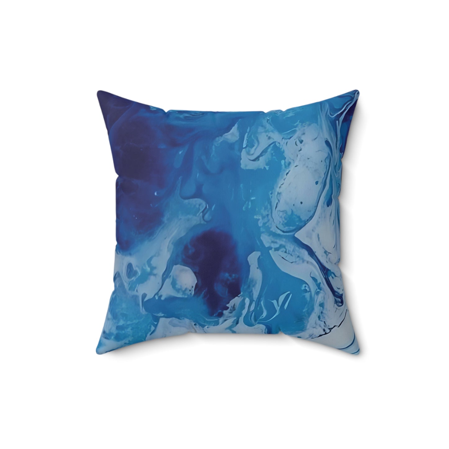 Blue and white marbled pillow on a white background