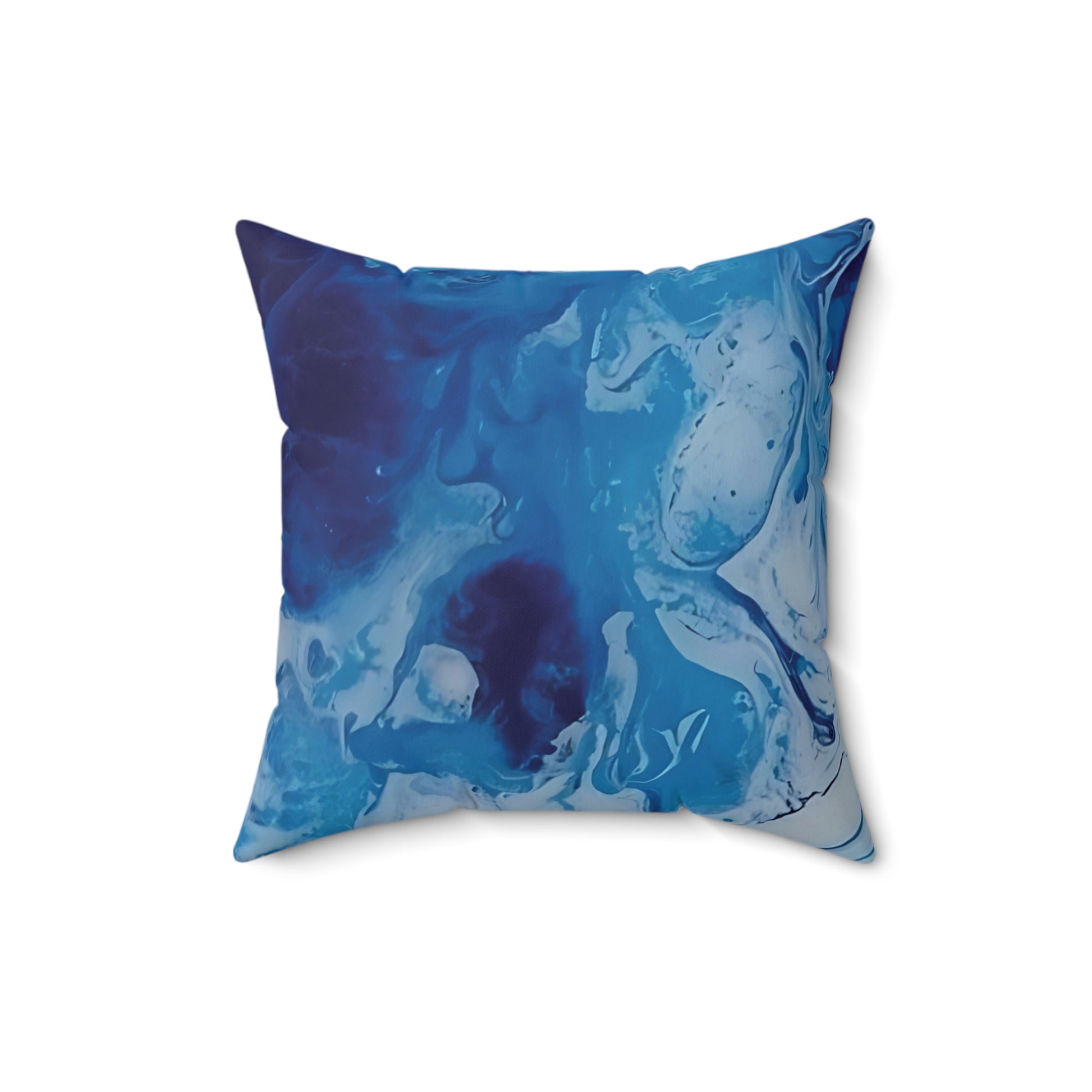 Blue and white marbled pillow on a white background