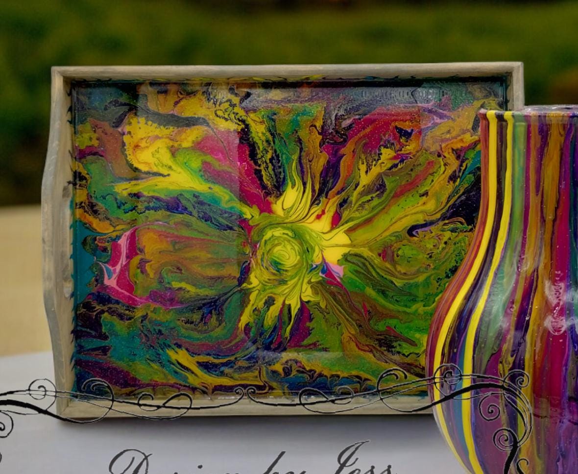 Abstract Art Wood Serving Tray – Colorful Boho Centerpiece | Ottoman Tray | Unique Handmade Gift for Her | Style by Jess