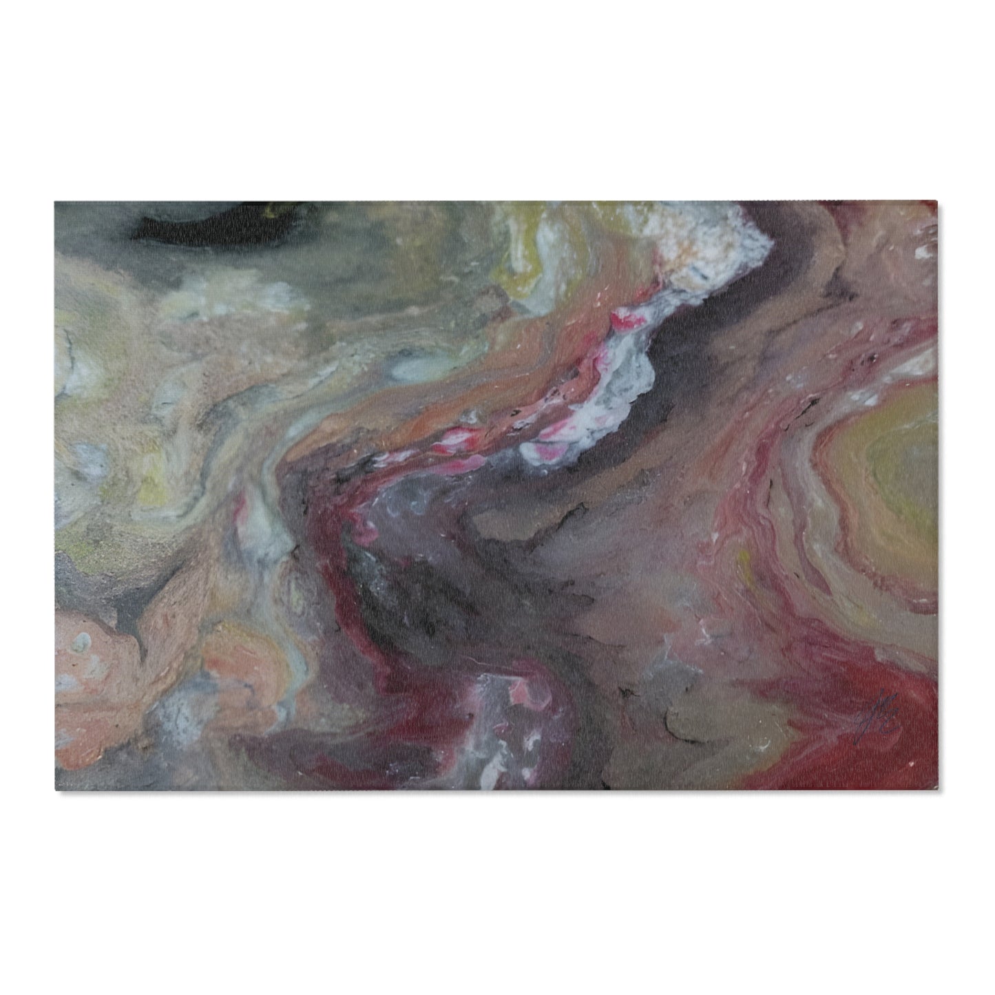 Abstract art on an area rug with swirling colors on a white background a Style By Jess