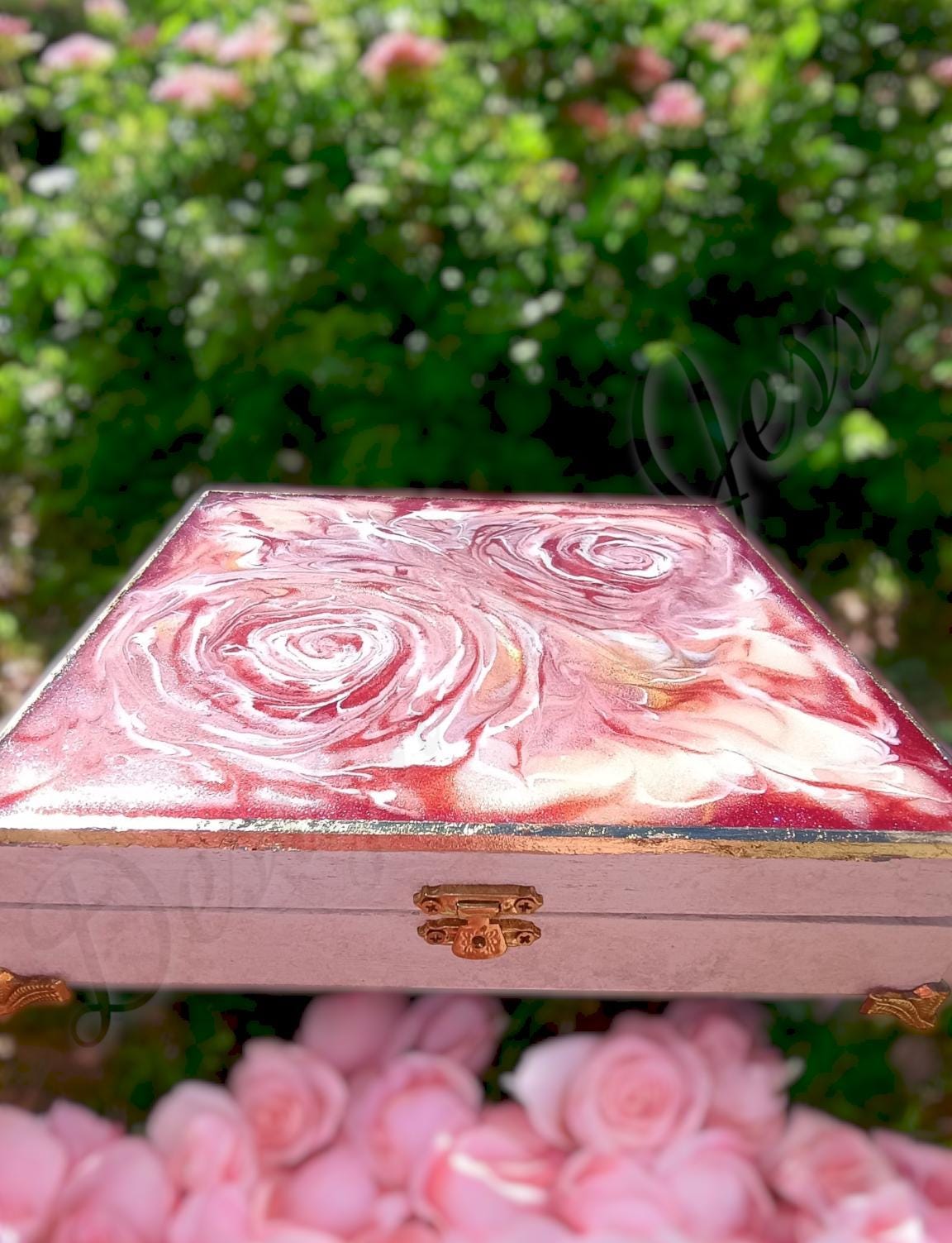 Handmade Rose Wood Jewelry Box - Custom Keepsake Gift Box for Women | Wedding Anniversary Birthday Gift | Elegant Organizer with Roses
