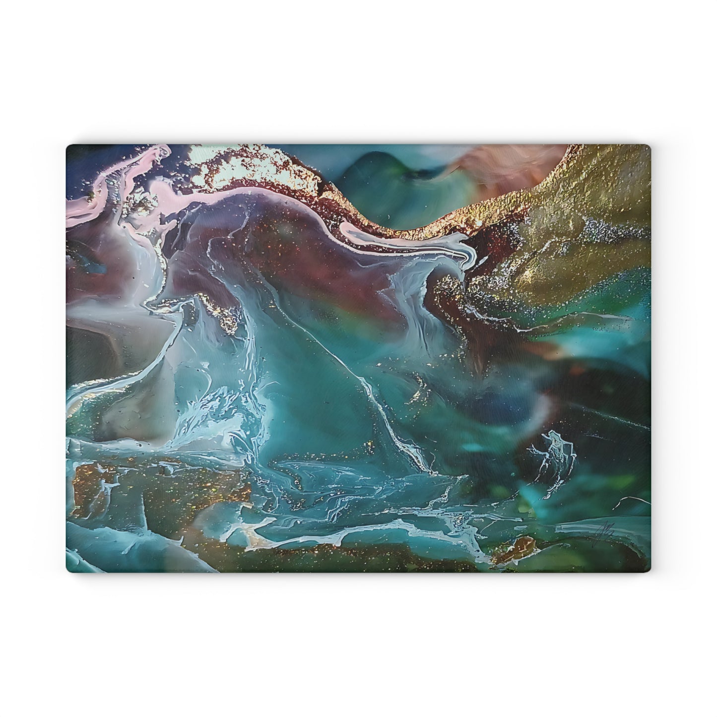 Glass Cutting Board with Abstract Art - Decorative Kitchen Serving Board & Gift