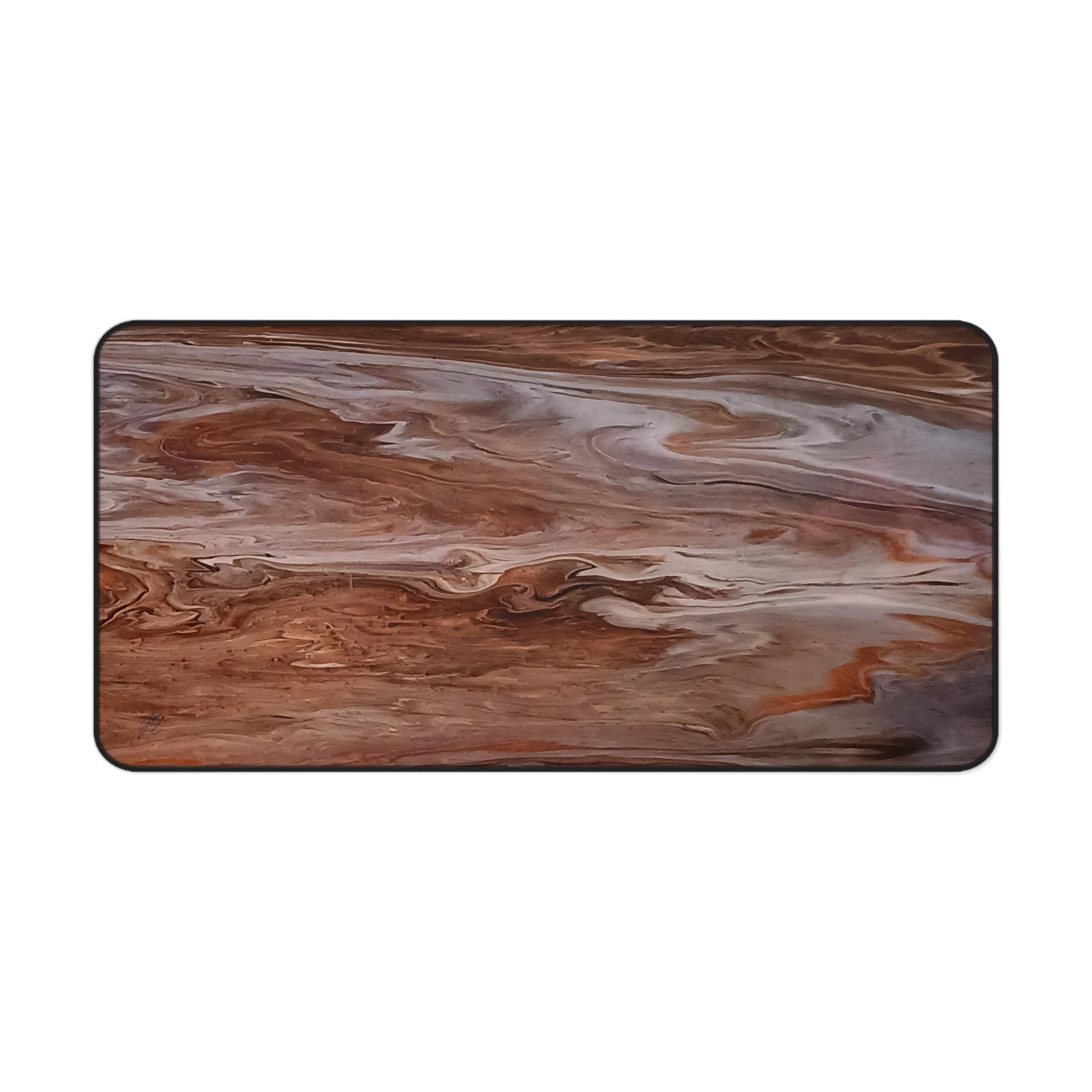 Mouse Pad with painted image that looks like wood  and a marbled pattern on a white background