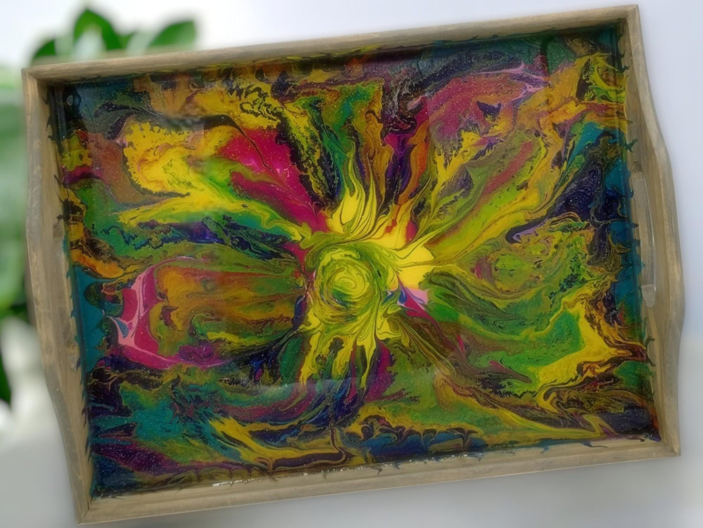 Abstract Art Wood Serving Tray – Colorful Boho Centerpiece | Ottoman Tray | Unique Handmade Gift for Her | Style by Jess