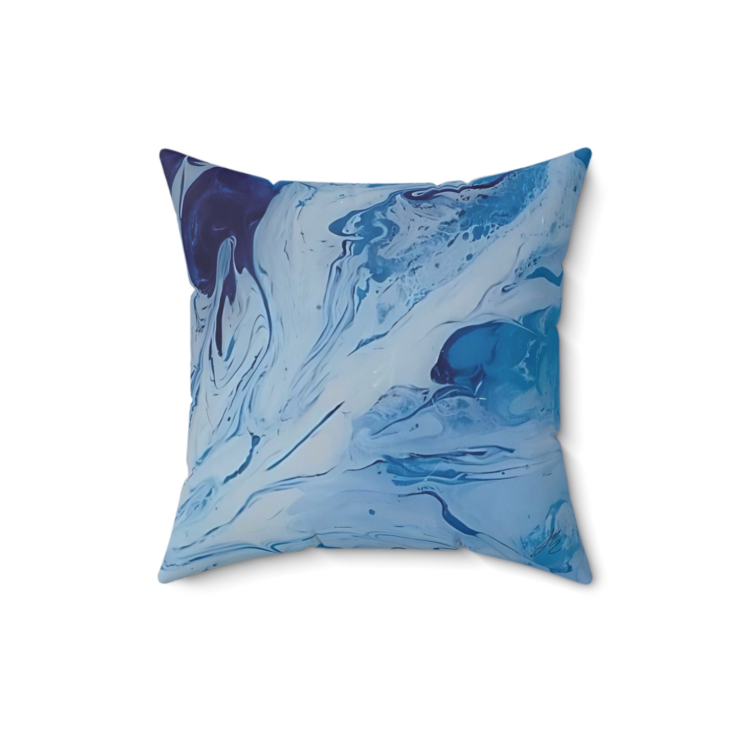 Marbled blue and white pillow on a white background