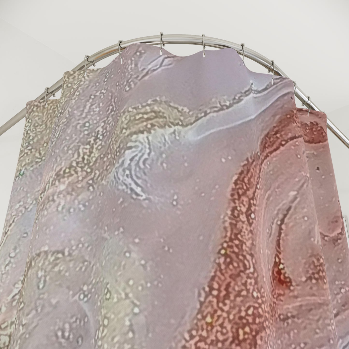 Close up of the top of the shower curtain.