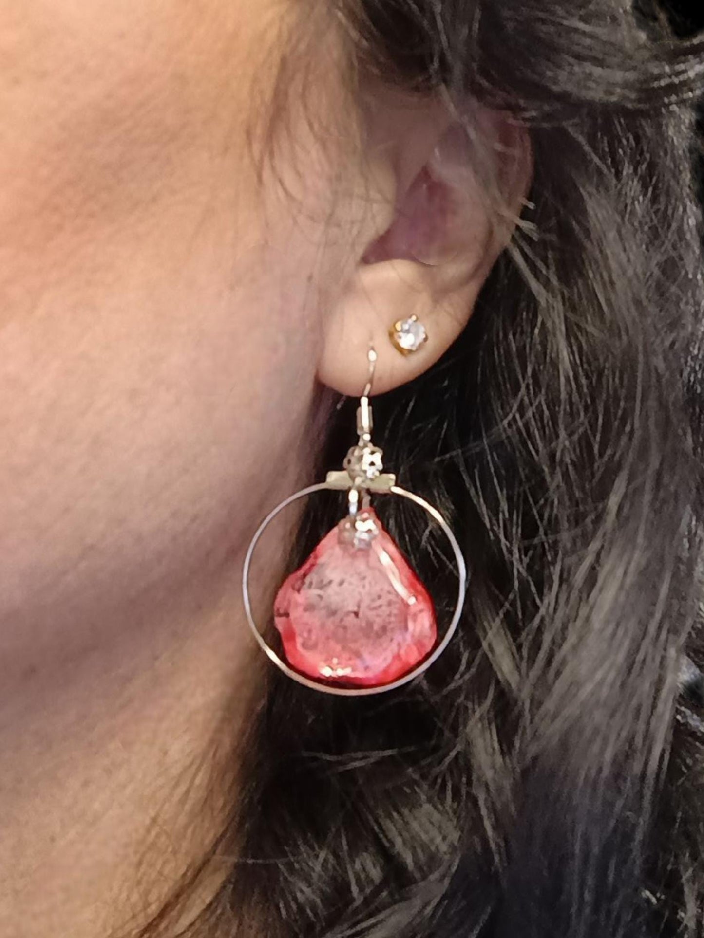 Pink Flower Petal Jewelry Set - Handmade Geranium Earrings & Necklace - Unique Gift