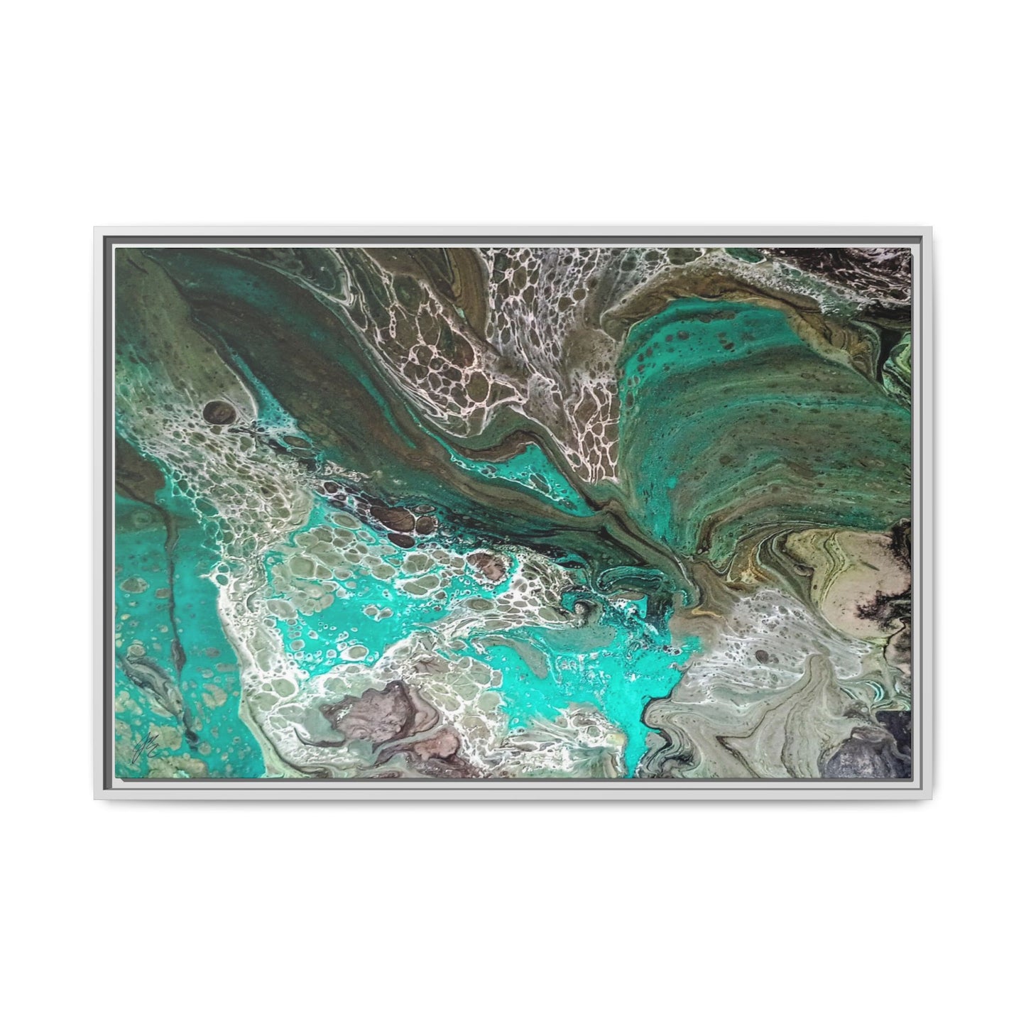 Framed Canvas Wall Art | Abstract Boho Art Print | Teal Fluid Pour Painting | Style By Jess