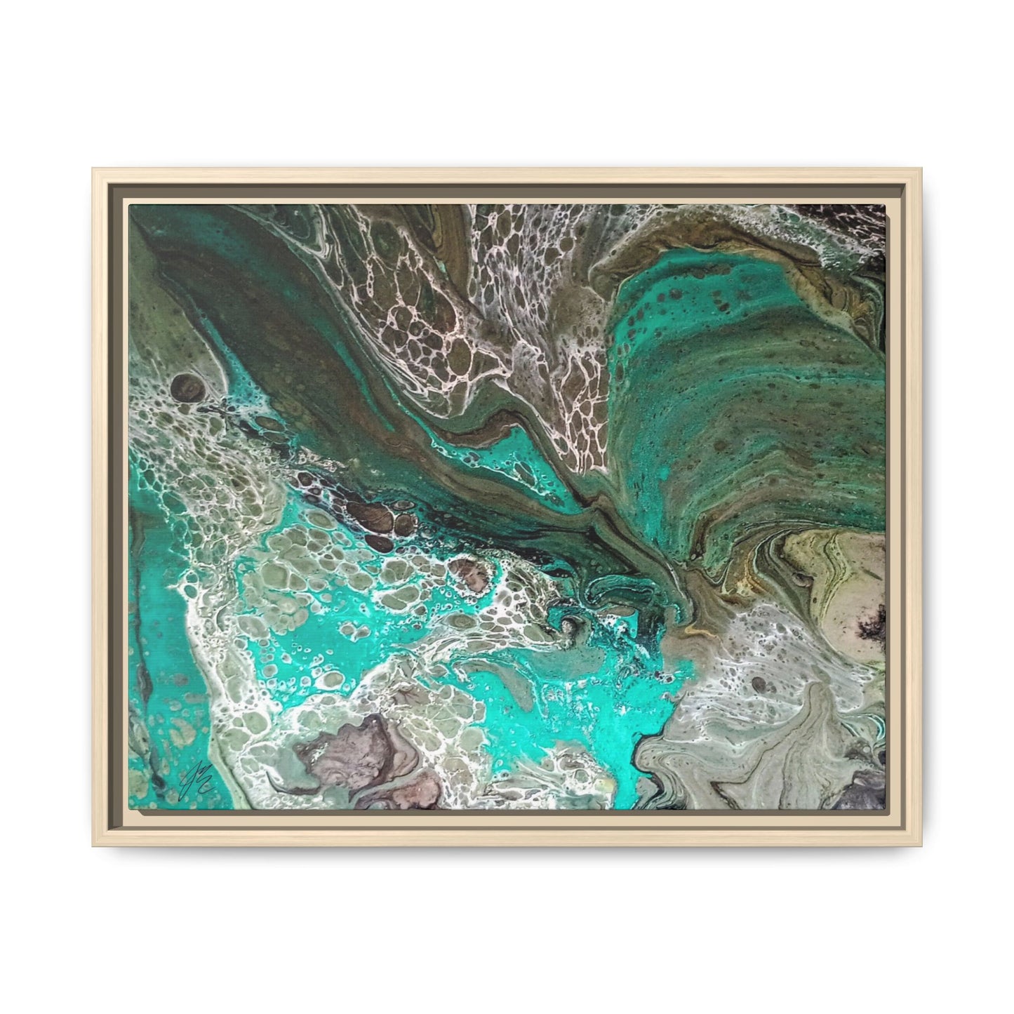 Framed Canvas Wall Art | Abstract Boho Art Print | Teal Fluid Pour Painting | Style By Jess