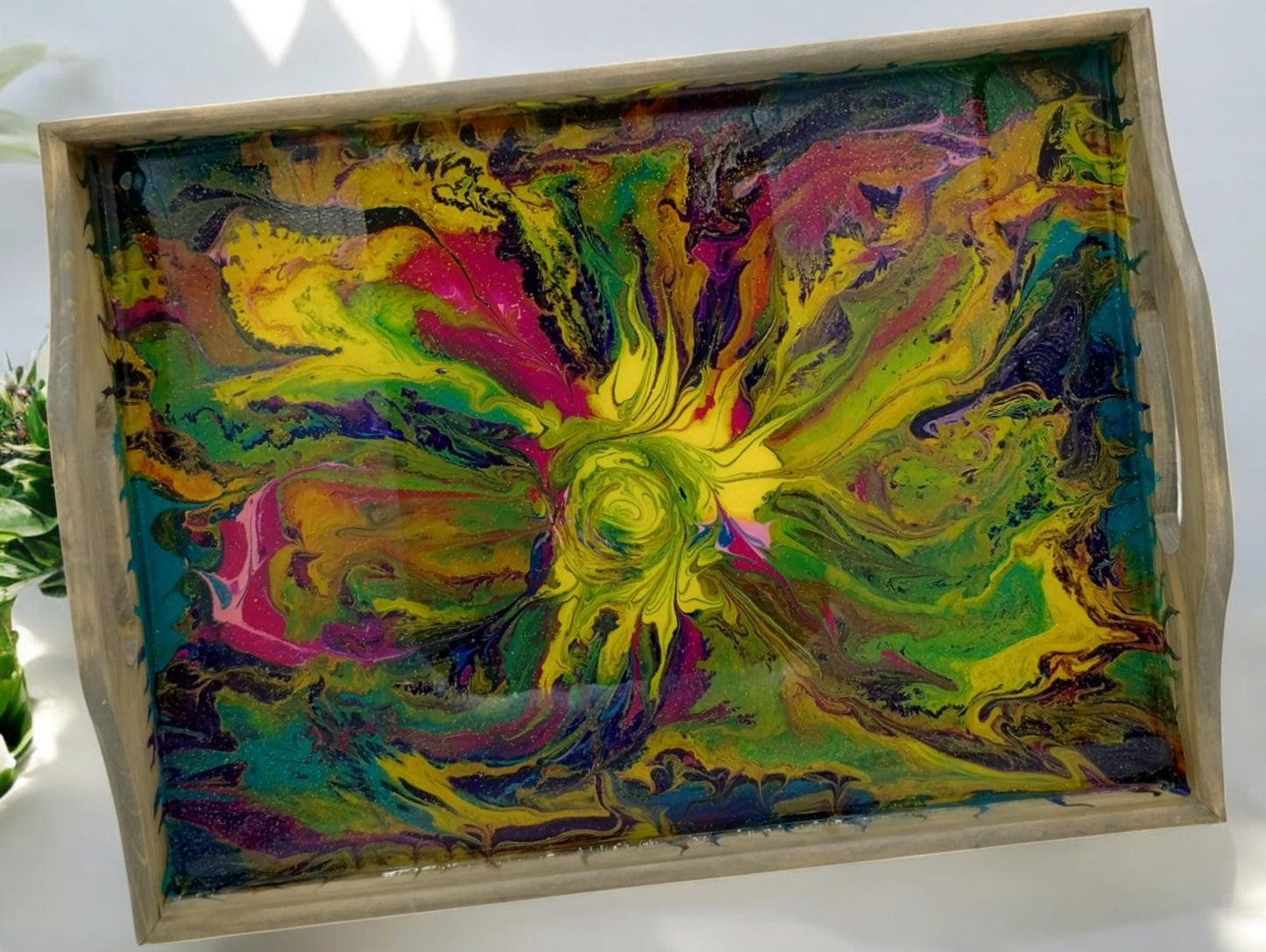 Abstract Art Wood Serving Tray – Colorful Boho Centerpiece | Ottoman Tray | Unique Handmade Gift for Her | Style by Jess
