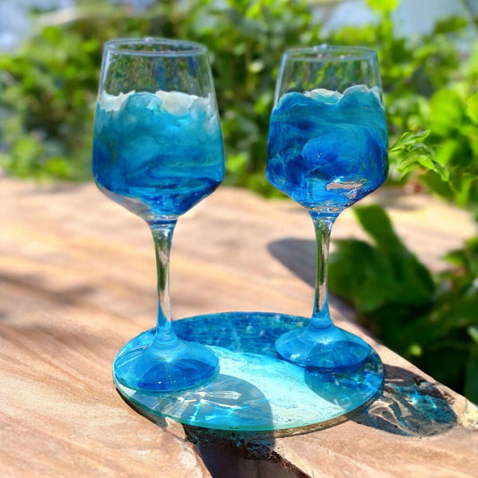 Custom Resin Wine Glasses - Handcrafted Stemmed Wine Glass Set | 6 Stunning Colors Available
