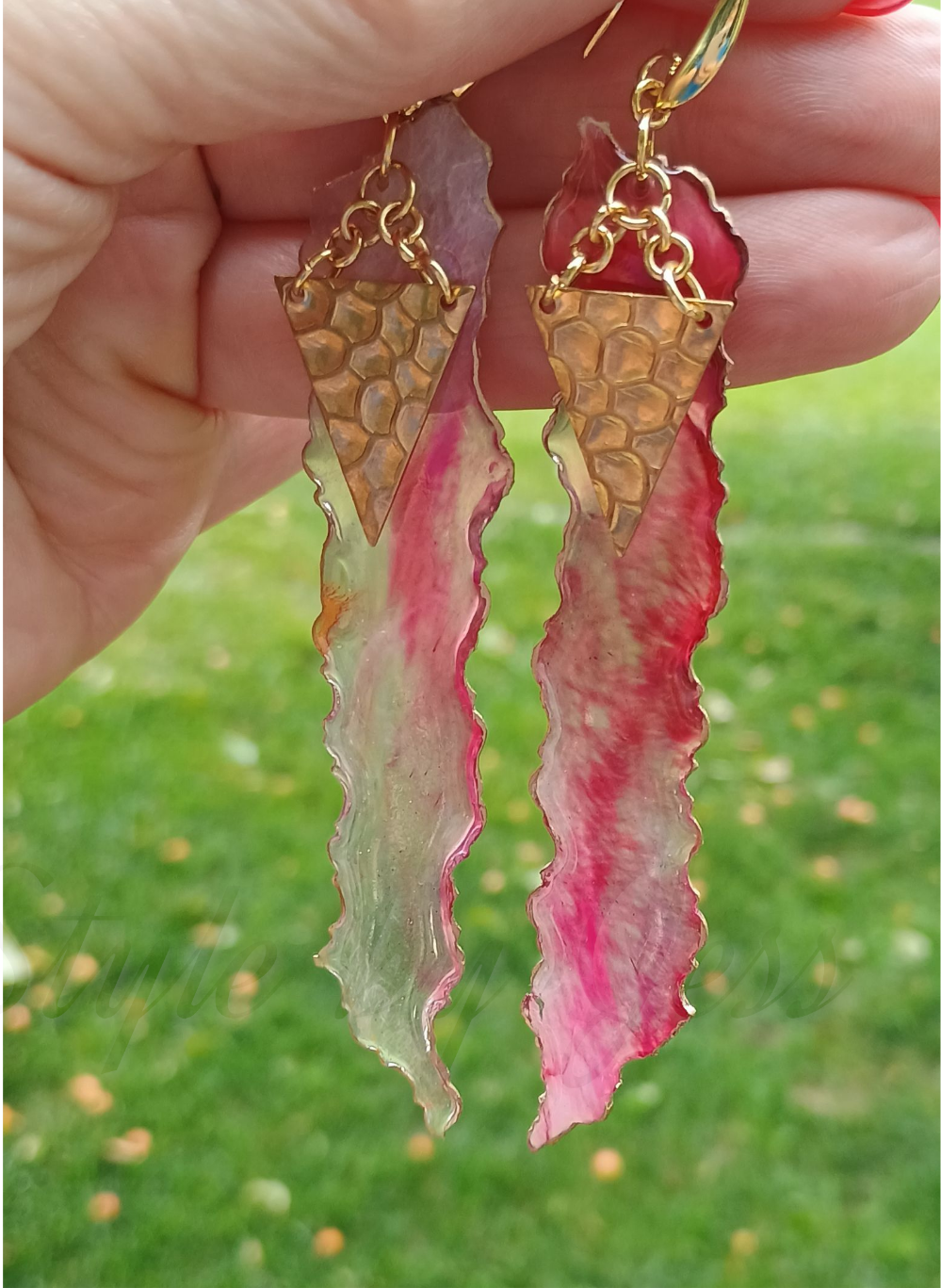 Unique Dangle Earrings for Women - One of a Kind Statement Drop Earrings Handmade Resin Gold Jewelry Gift