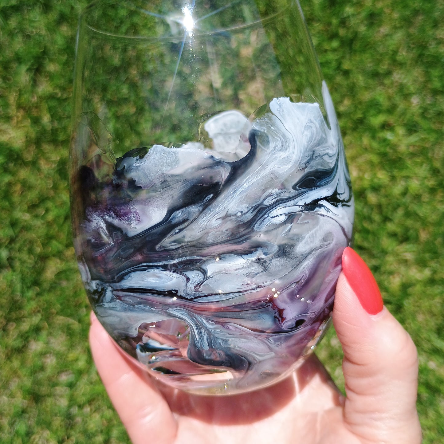 Hand Painted Wine Glass - Custom Black Stemmed Resin Art Wine Glass | Unique Wine Lover Gift
