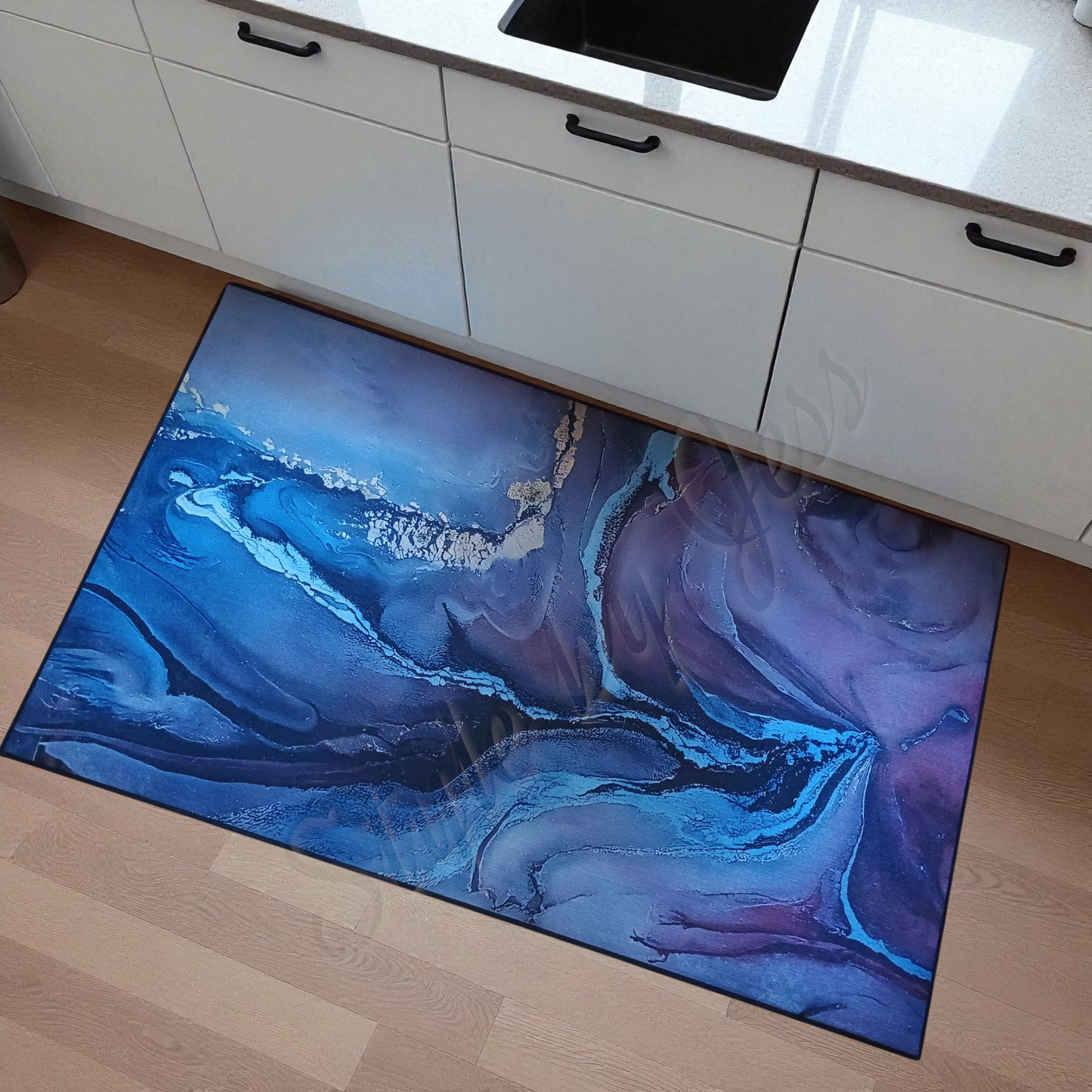 Kitchen rubber mat rug on a wooden floor
