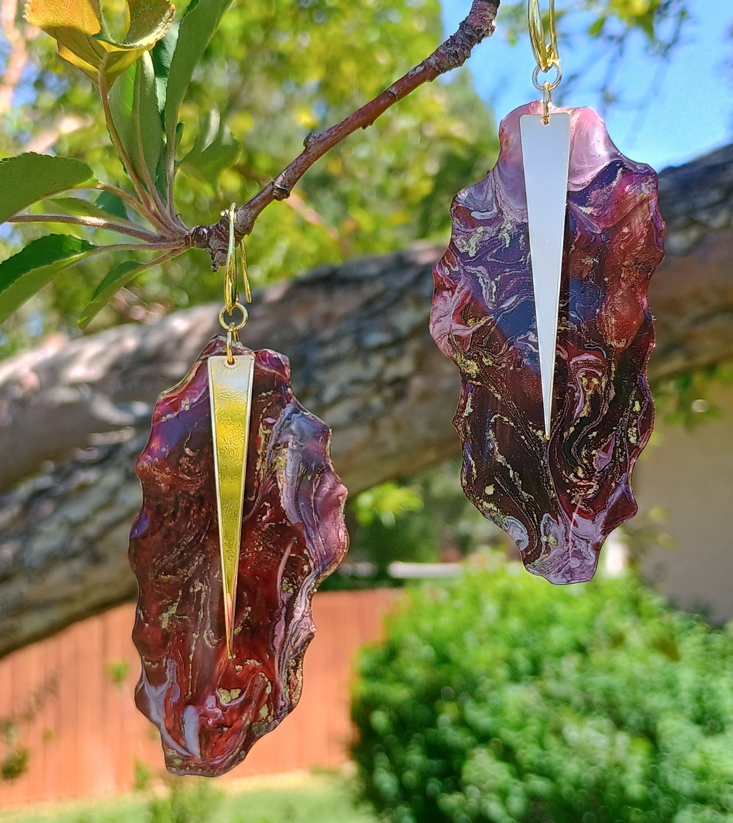 Crimson Resin Dangle Earrings | Handmade 18K Gold Plated | Gift for Her