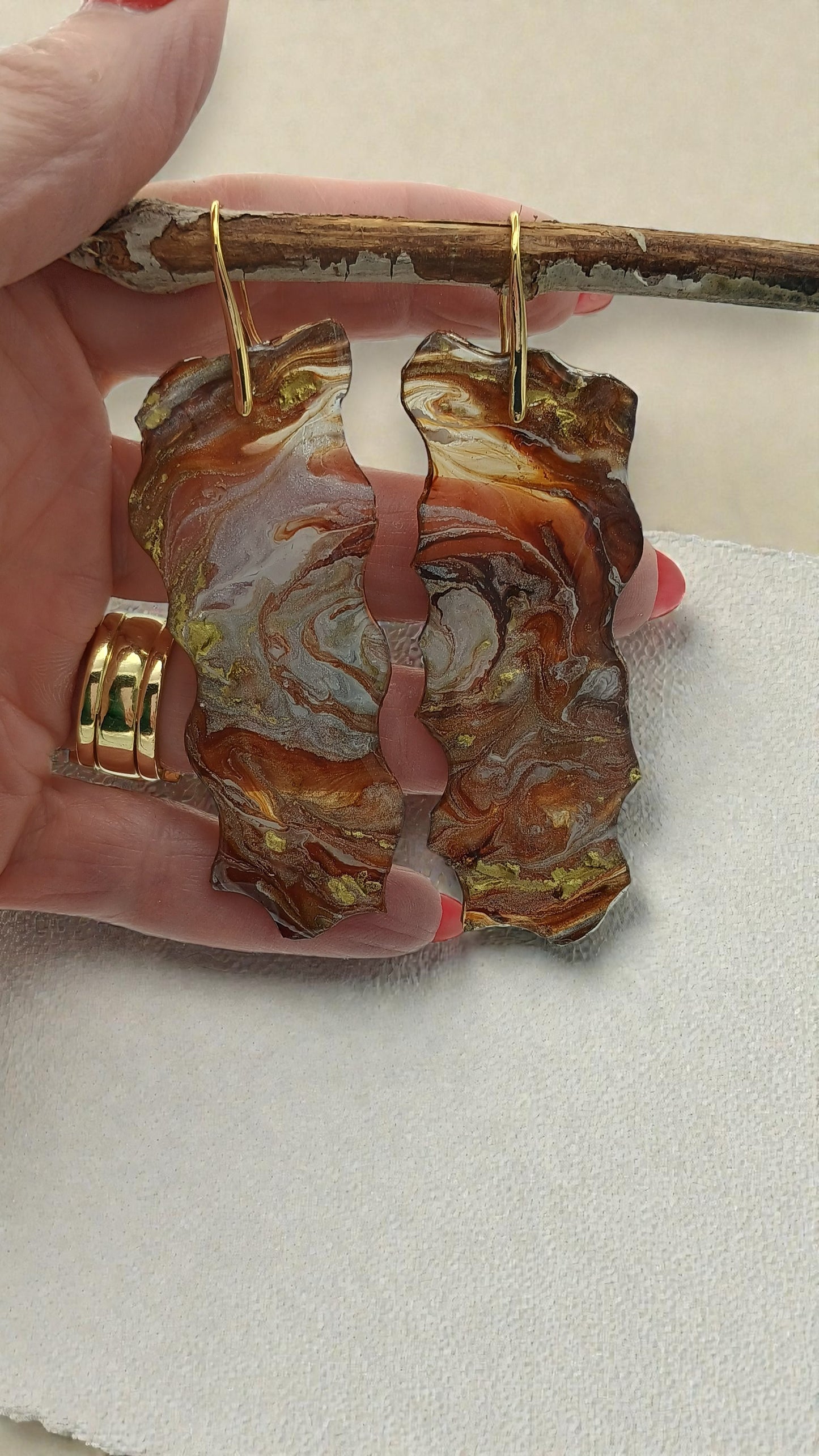 Marbled Resin Dangle Earrings | Handmade Stone-Look | Transparent | 18K Gold Plated | Gift for Her