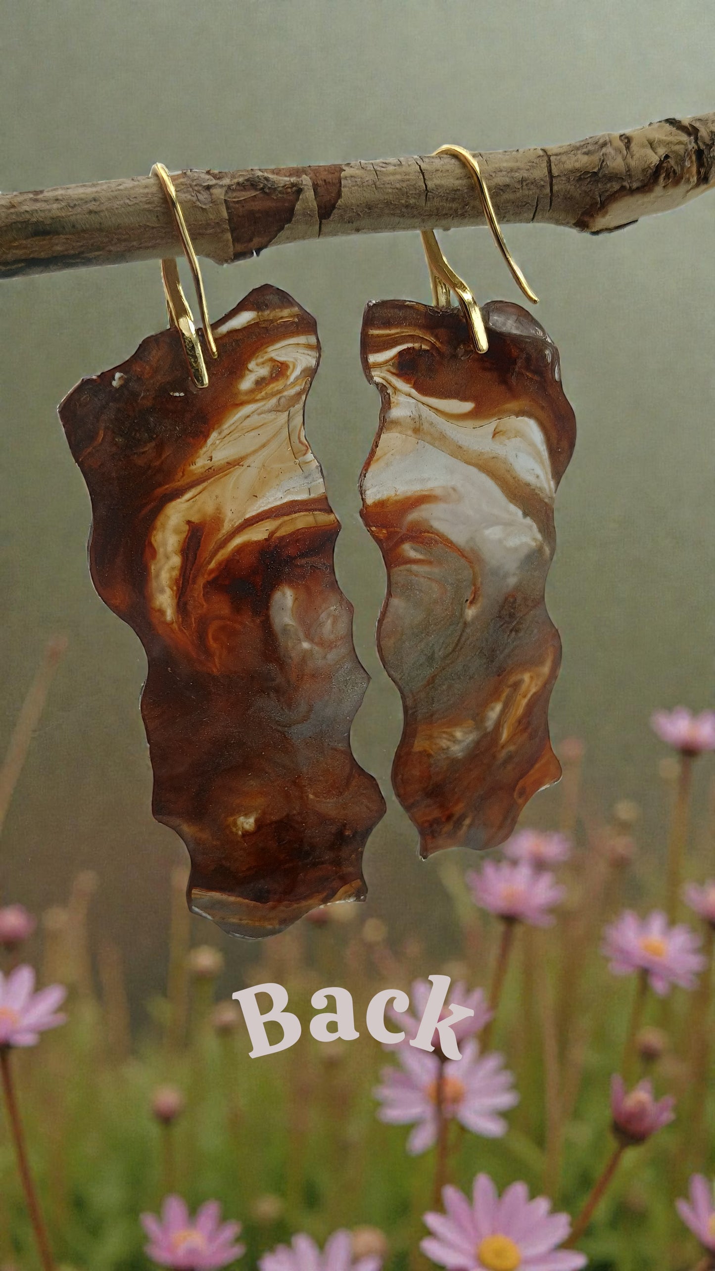 Marbled Resin Dangle Earrings | Handmade Stone-Look | Transparent | 18K Gold Plated | Gift for Her
