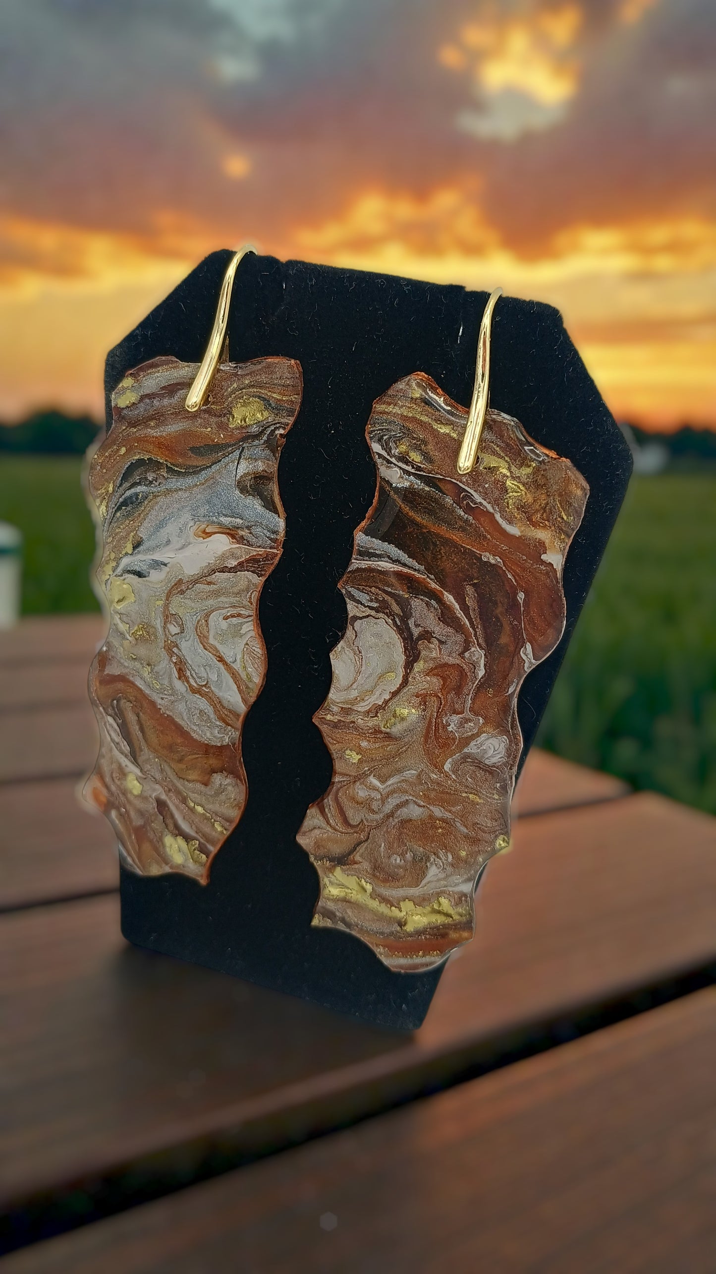 Marbled Resin Dangle Earrings | Handmade Stone-Look | Transparent | 18K Gold Plated | Gift for Her
