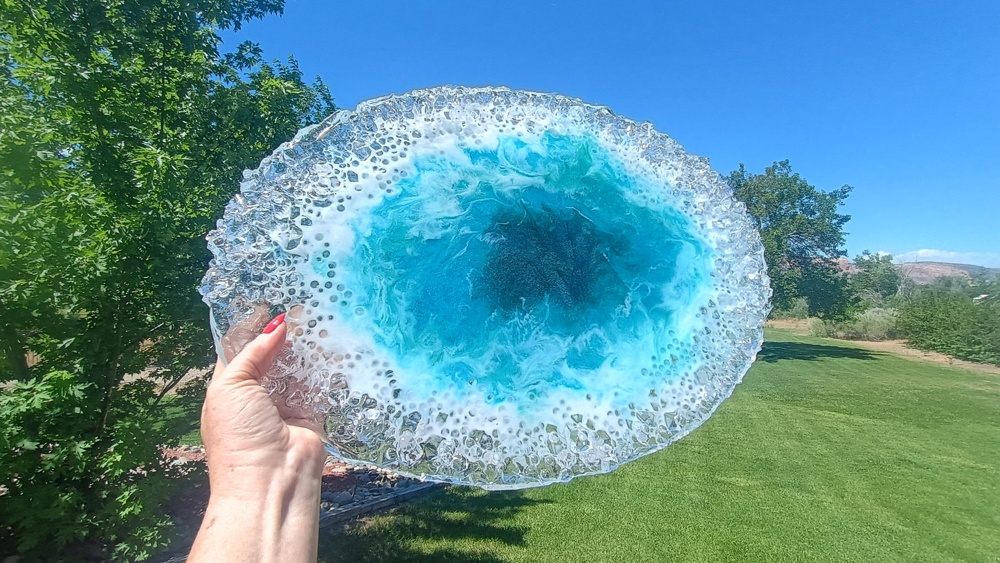 Oversized Resin Charcuterie Board & Serving Platter | 20x14 Food Safe Handmade Ocean Abstract Art | Home Decor Centerpiece