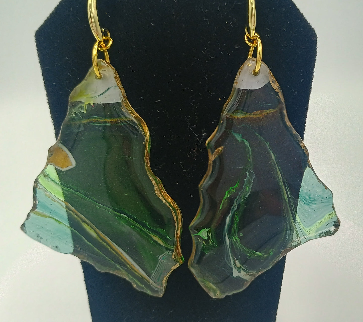 Resin Art Dangle Earrings – Snow Cap Mountain | 18K Gold Plated | Handmade Statement Jewelry