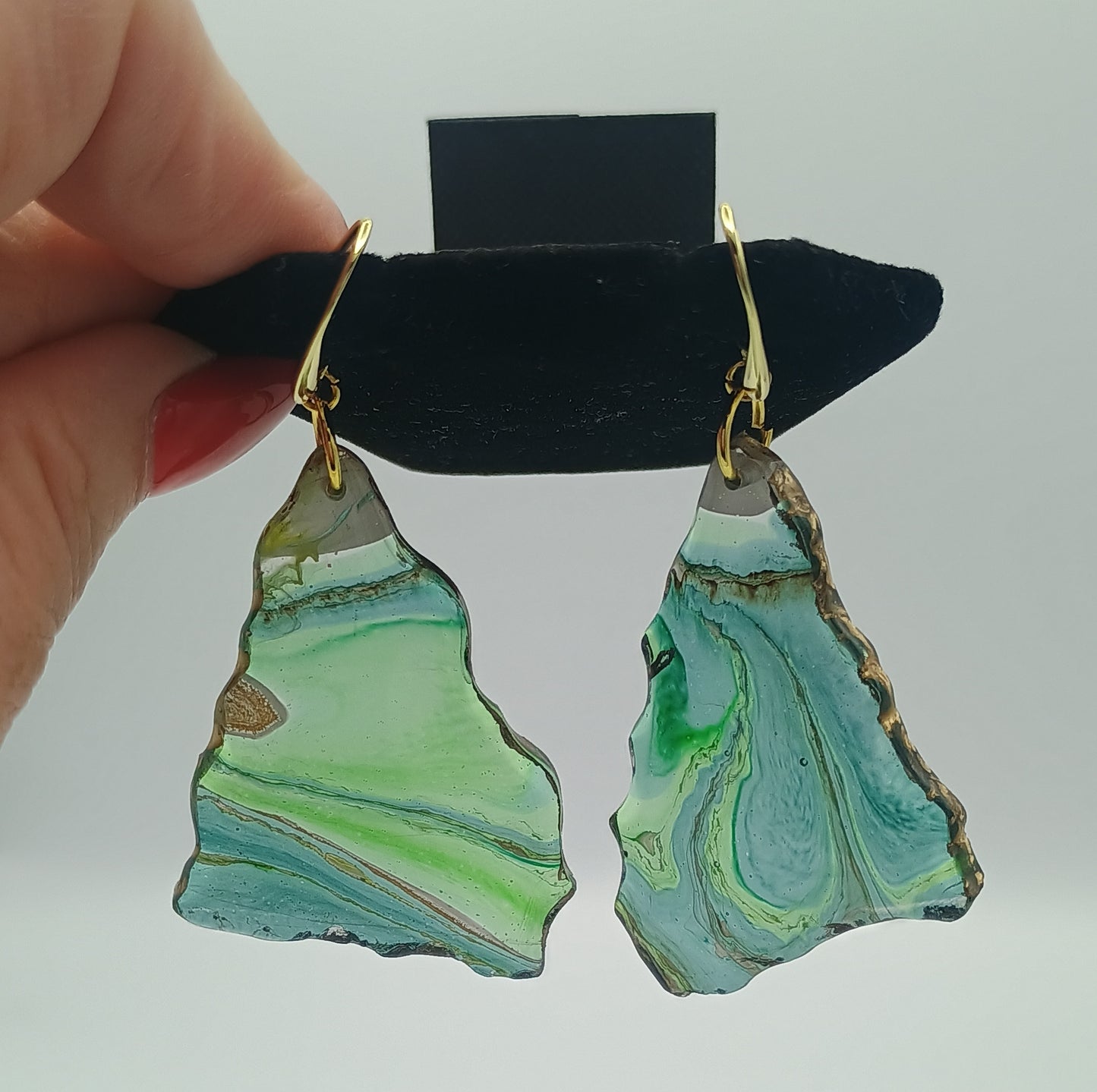 Resin Art Dangle Earrings – Snow Cap Mountain | 18K Gold Plated | Handmade Statement Jewelry
