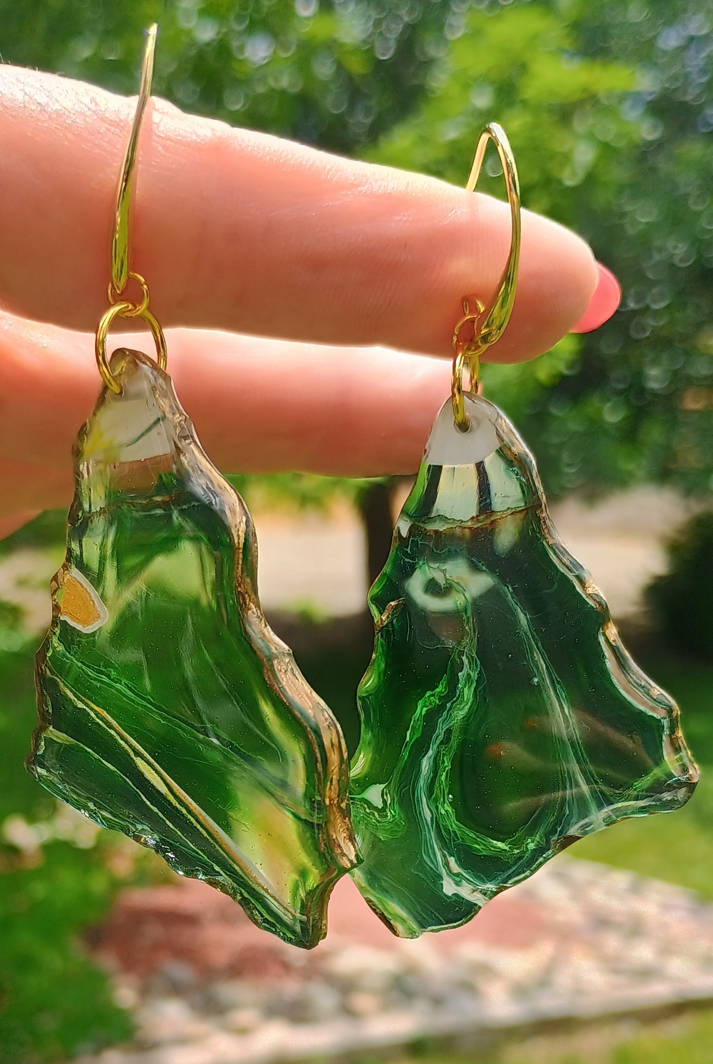 Resin Art Dangle Earrings – Snow Cap Mountain | 18K Gold Plated | Handmade Statement Jewelry