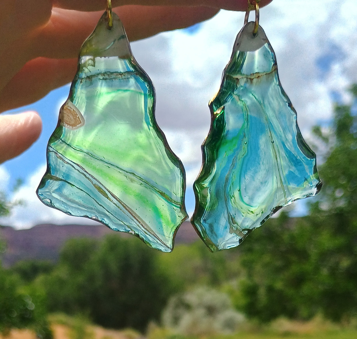 Resin Art Dangle Earrings – Snow Cap Mountain | 18K Gold Plated | Handmade Statement Jewelry