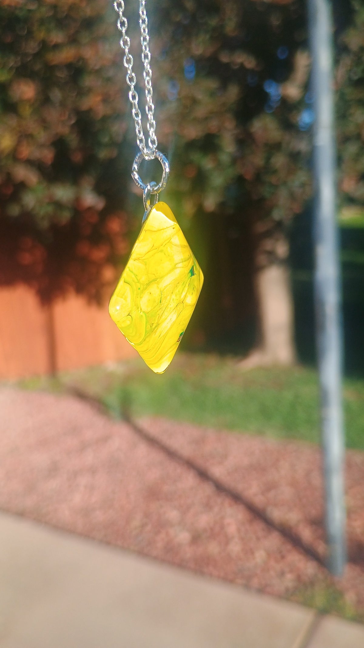 Yellow Necklace & Earring Set – Handmade Pendant and Hoop Dangle Earrings