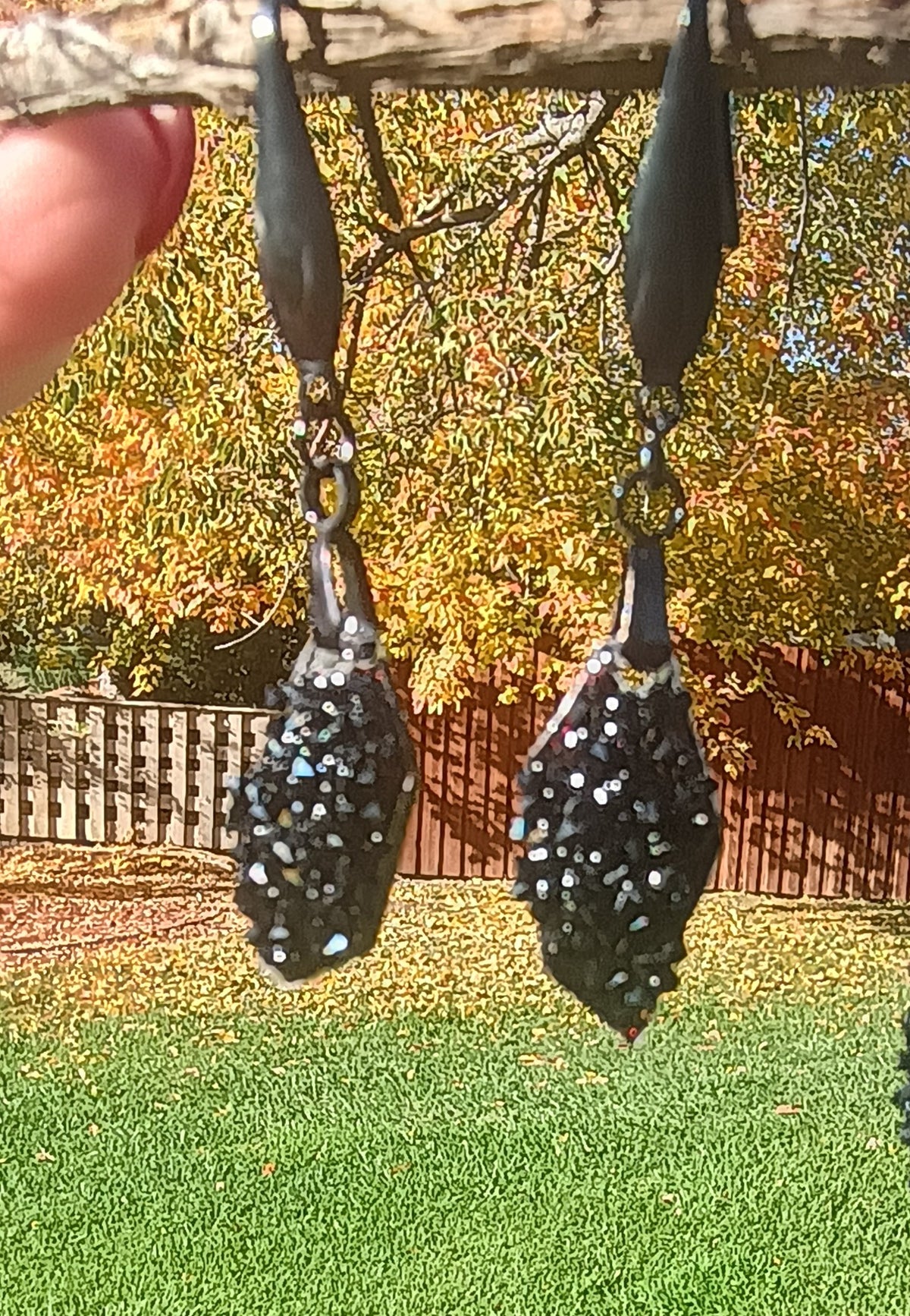 Necklace and Earring Set – Black Crystal & Handmade Art Pendant