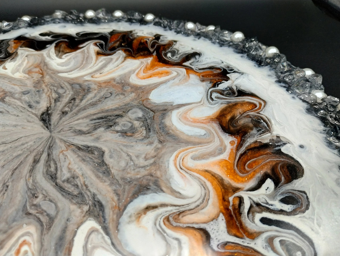 Handcrafted Resin Serving Tray with Pearl Edge - 13" Lazy Susan Centerpiece
