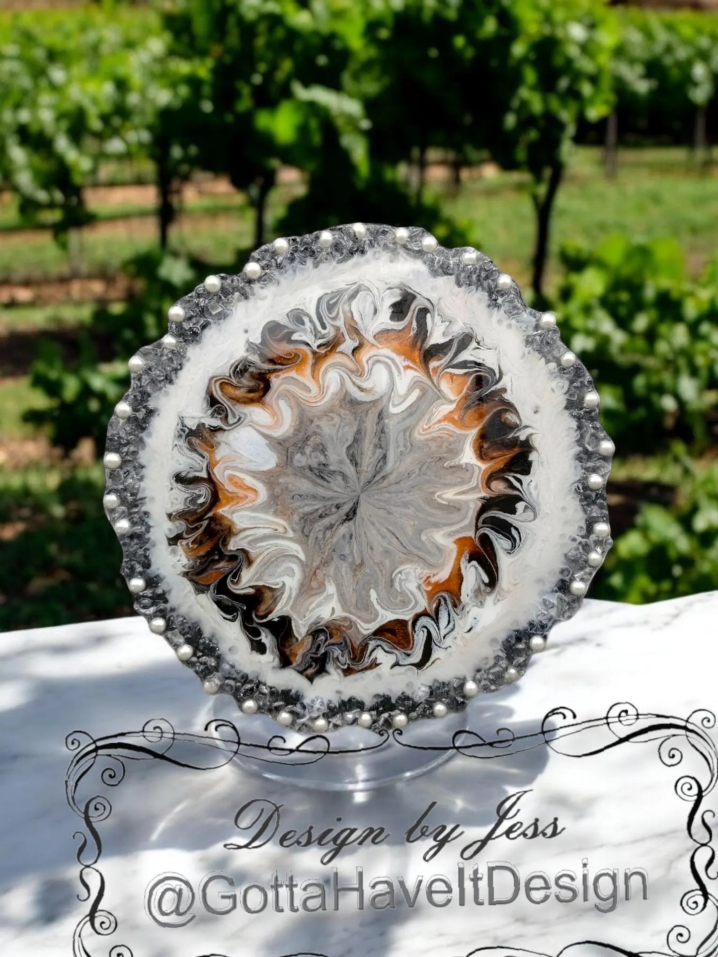 Handcrafted Resin Serving Tray with Pearl Edge - 13" Lazy Susan Centerpiece