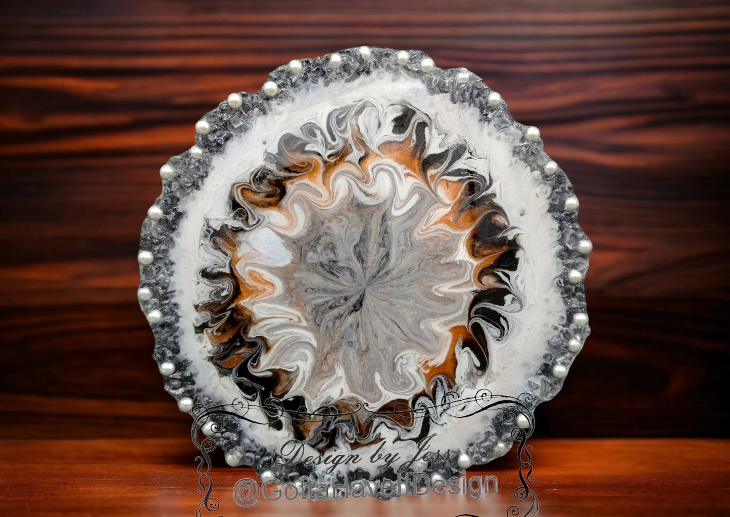 Handcrafted Resin Serving Tray with Pearl Edge - 13" Lazy Susan Centerpiece